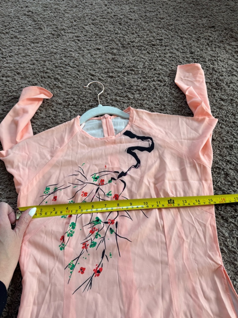 Ao Dai Vietnamese Dress Tunic Cherry Blossom Ombre Peach XS - Picture 9 of 10